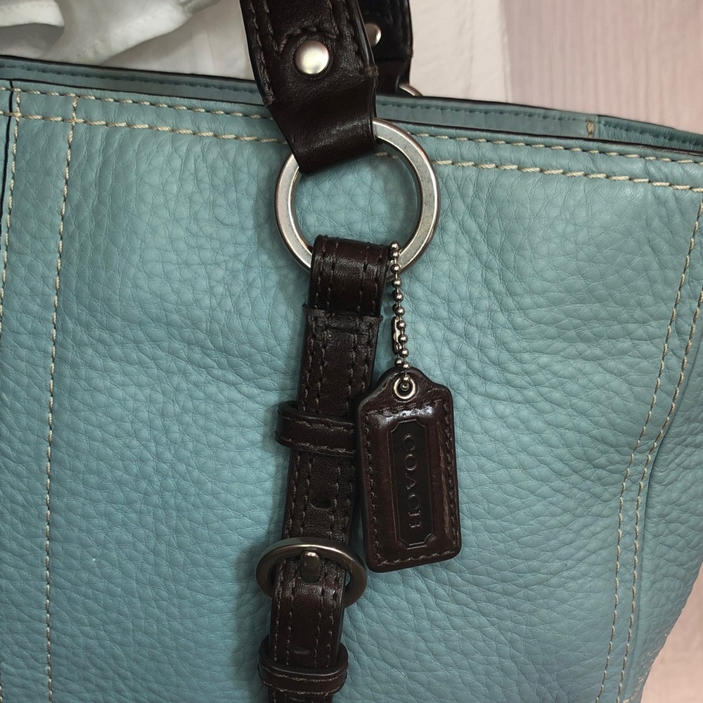 Vintage COACH pebbled leather light blue & brown double handles satchel bag - Picture 3 of 13